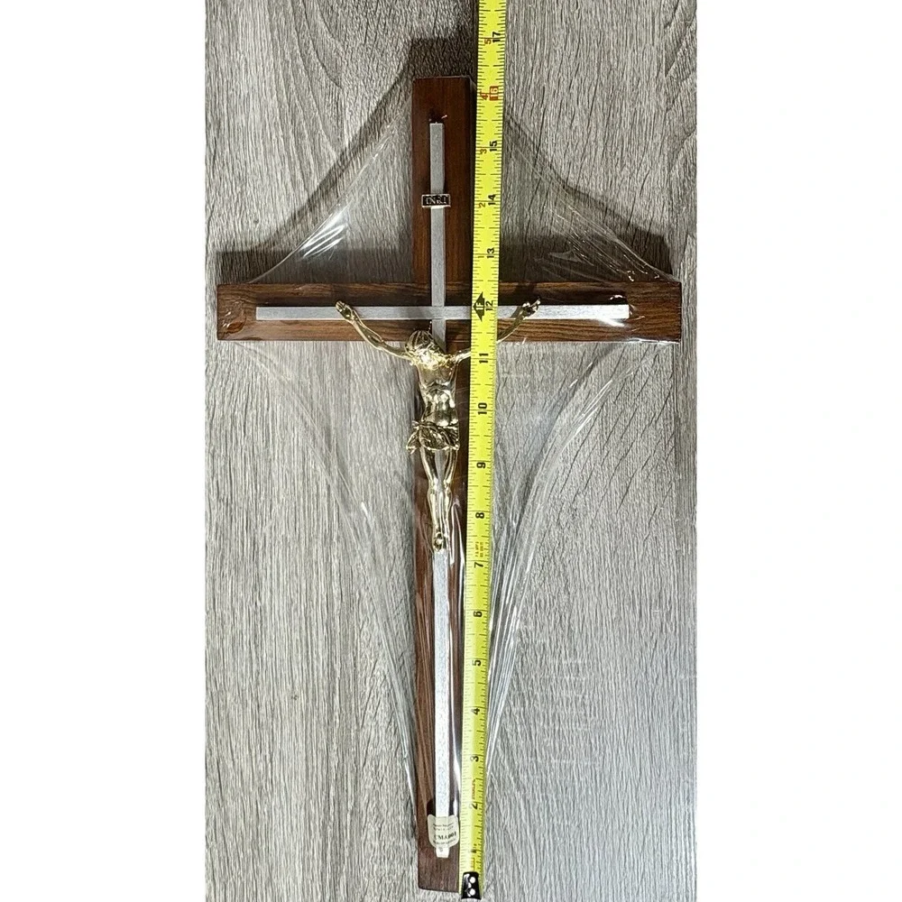 Vintage Wooden Crucifix w/Metal Inlays & Jesus Christ 16
